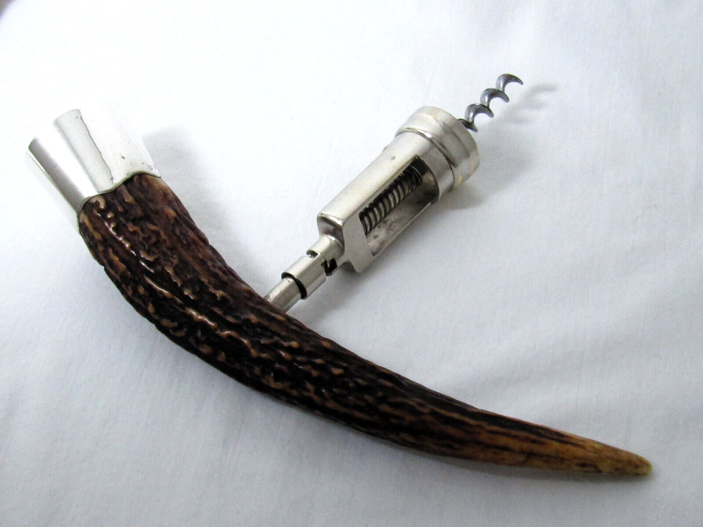 ❤️ JH JOHN HASSELBRING STERLING ANTLER CORKSCREW 9 7/8” CONTINUOUS TURNING