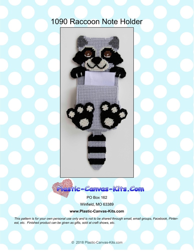 Raccoon Magnetic Note Holder- Plastic Canvas Pattern or Kit