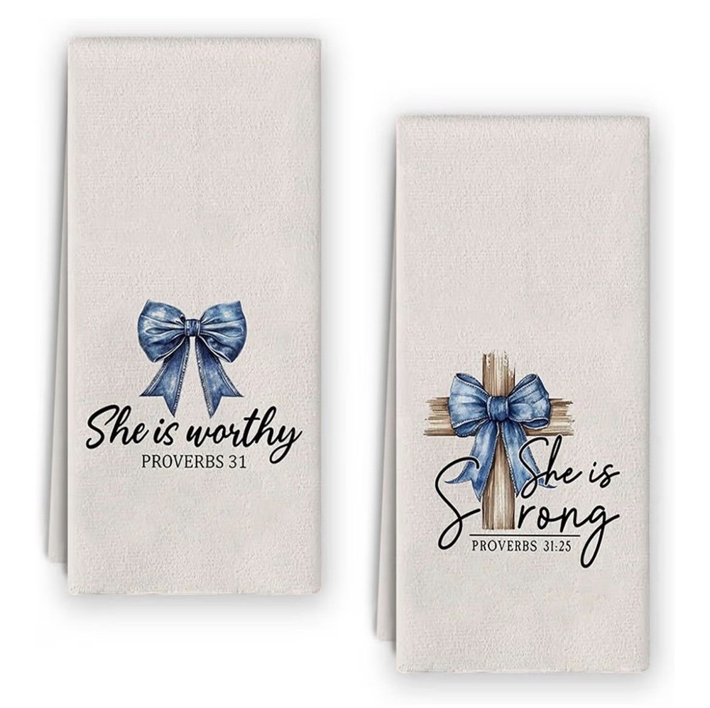 Inspirational Kitchen Towels With Blue Bow Design