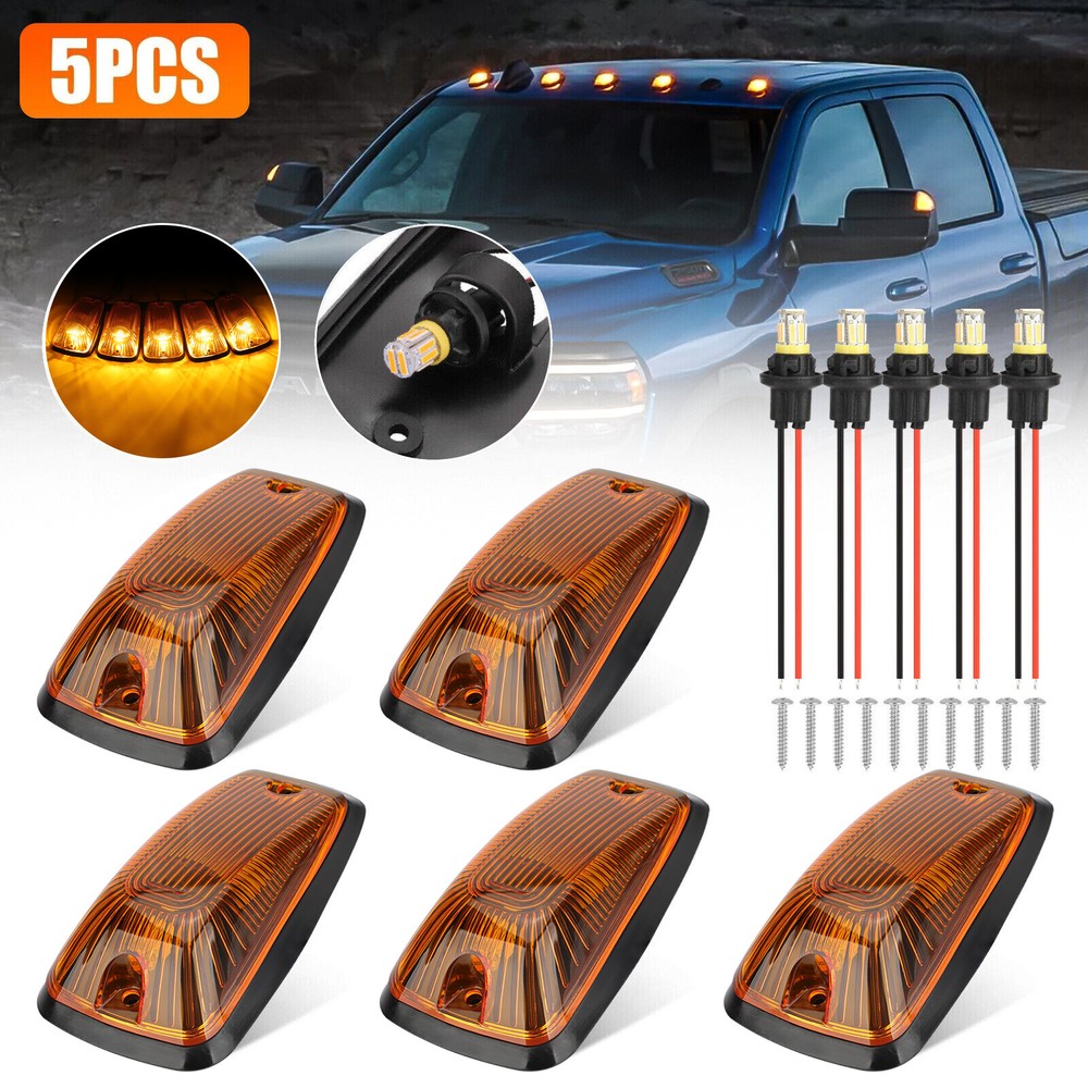 5 Piece Amber LED Cab Marker Roof Lights For 1988-2002 Chevy/GMC Pickup Trucks