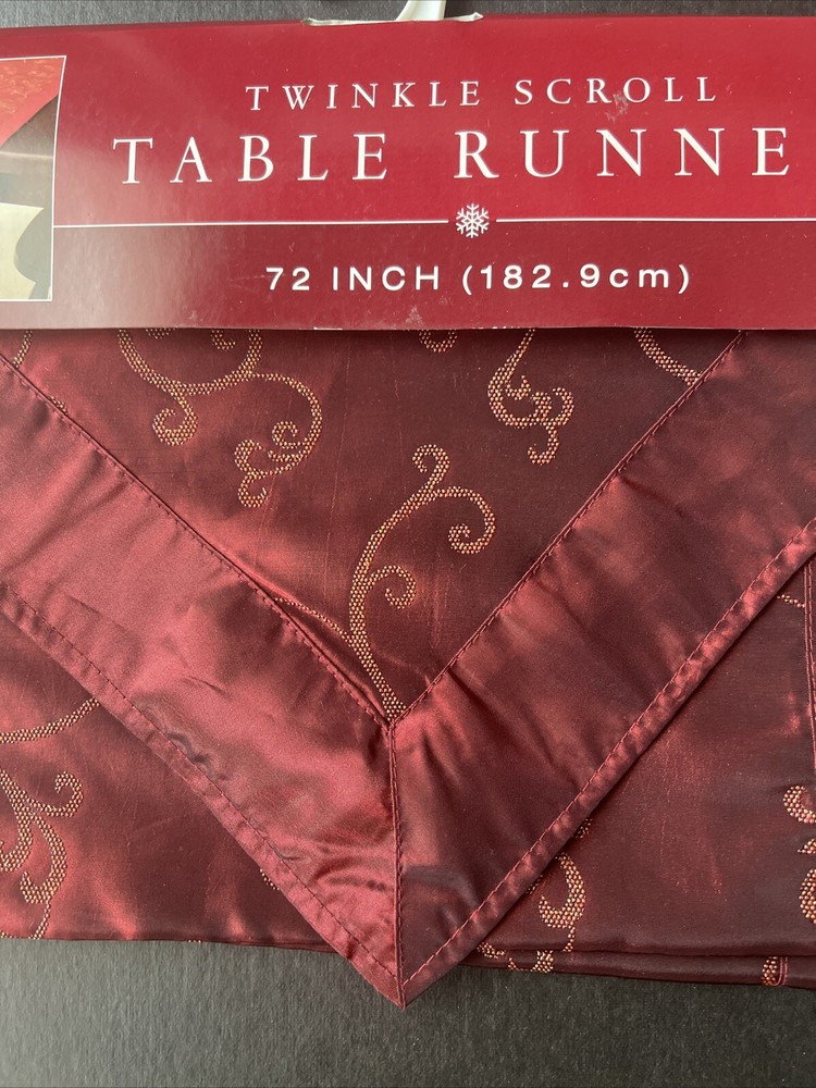 NWT Twinkle Scroll Doubled Fabric Poly Burgundy Gold 72"x13"