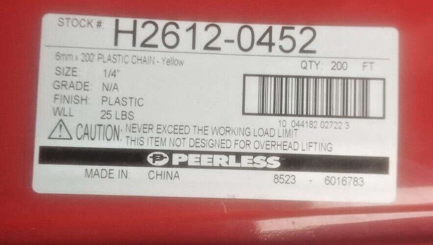 Peerless H2612-0452 6mm X 200' Plastic Chain Yellow