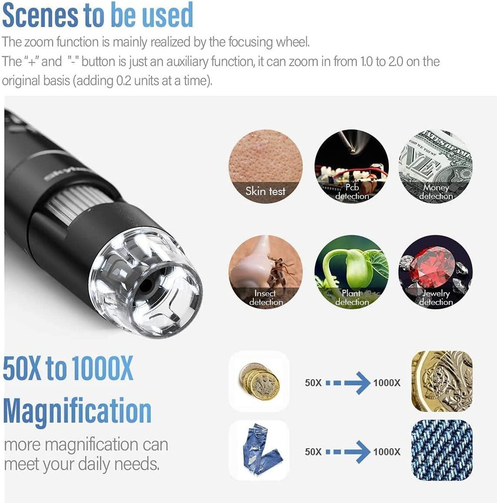 Wireless Digital Microscope, 50X-1000X Magnification Wifi Portable Handheld Mic
