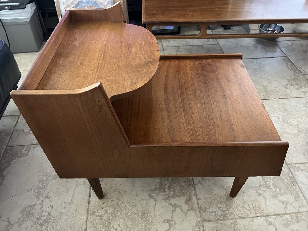 MCM Drexel Declaration Stepped Side Table - Kipp Stewart Walnut End Table 1962