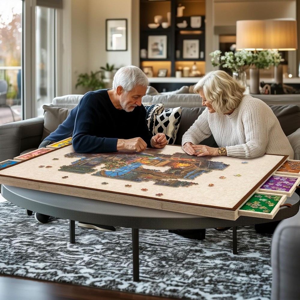 Foldable Tilting Puzzle Board 2000 Pcs 6 Drawers Felt Protector Adjustable Stand