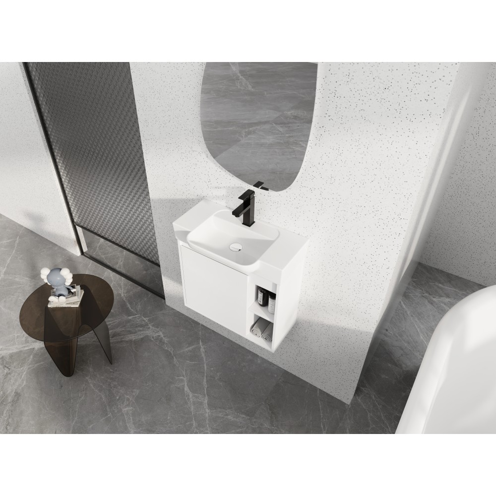 Modern Wall-Mount Bathroom Vanity with Soft-Close Door, Glossy White