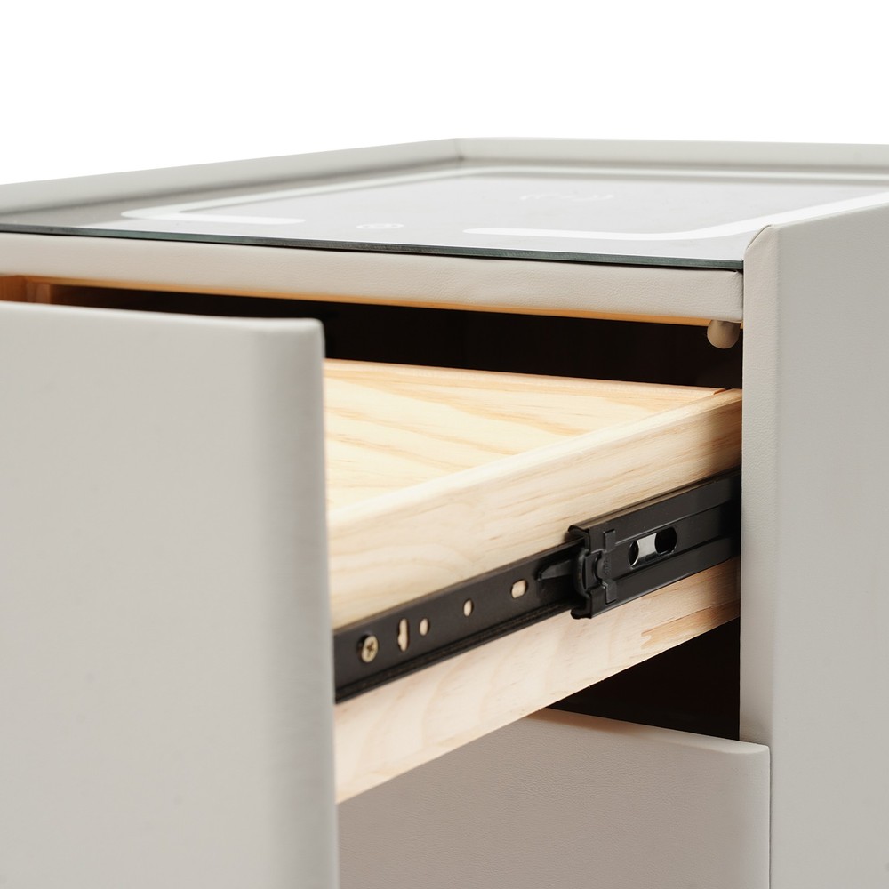 Phone Charging Bedside Cabinet, Grey, Bedside Table with Safe+Combination Lock