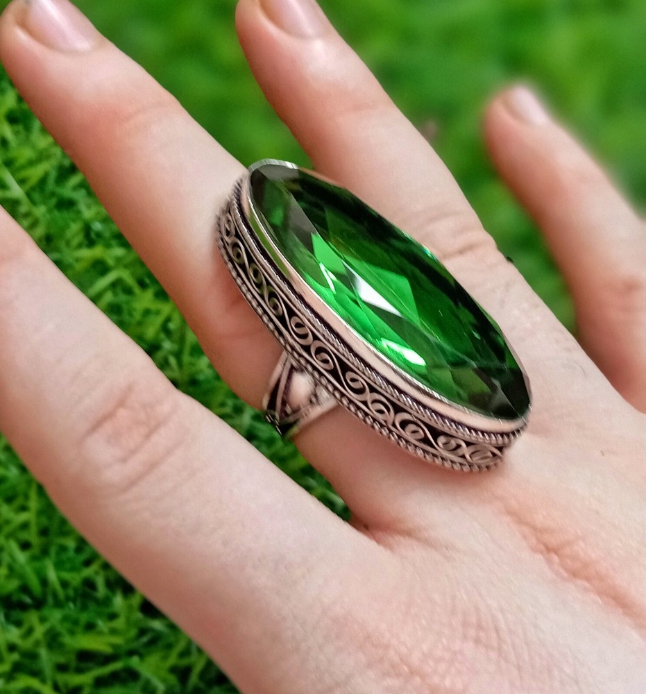 Peridot Ring 925 Sterling Silver Ring Big Oval Gemstone Ring Women's Ring.