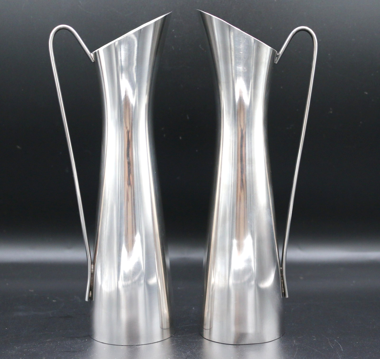 Pair of Vintage MCM Silver Plated Slender Pitcher Bud Vase 8.5''
