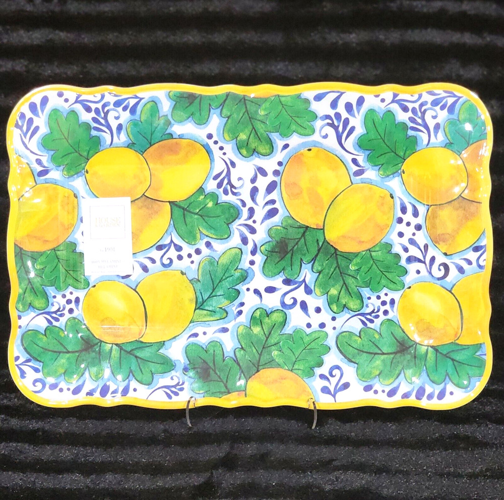 Lemons on Branches Melamine 17" Serving Platter Italy Spring Mediterranean Blue