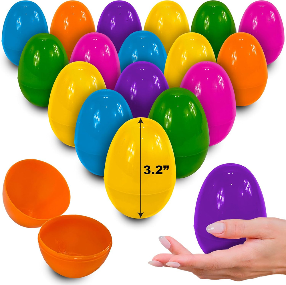 25 Pack Plastic Easter Eggs 3.2” Large Fillable Multicolor for Egg Hunt Party