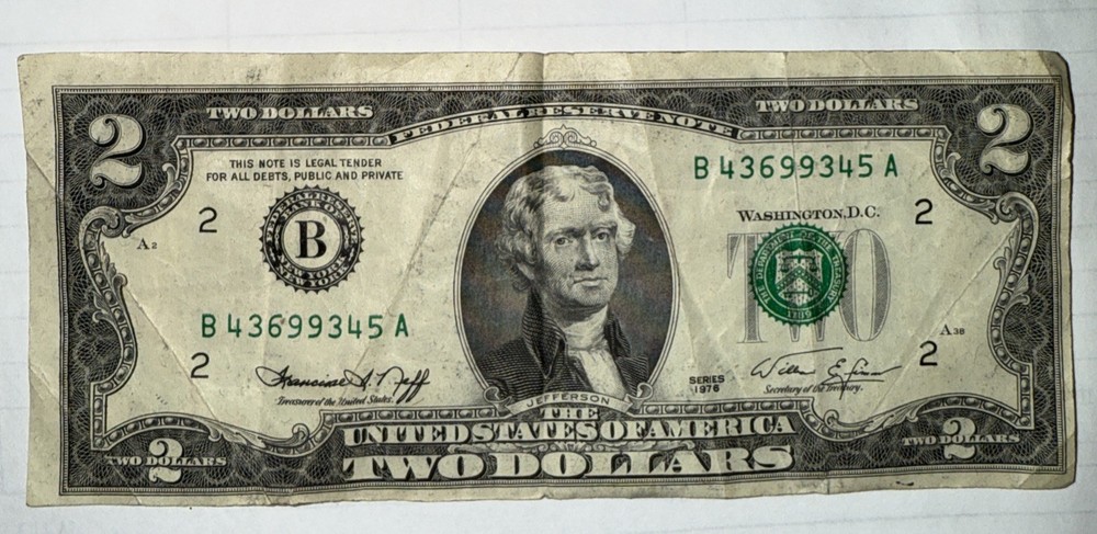 1976 $2 Dollar Bill Misalignment Error. VERY RARE