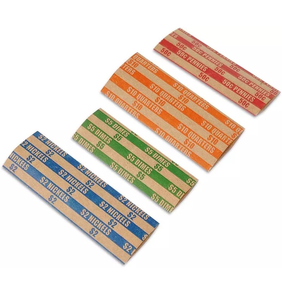 100 Pcs Assorted Packed Flat Stripped Coin Wrappers Coin Rolls Wrapper