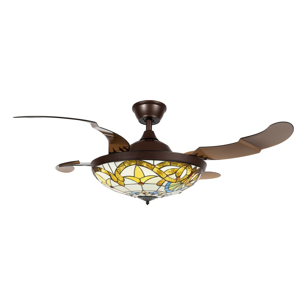 Tiffany Style 42" Chandelier Retractable Blade Ceiling Fan Light Remote Control
