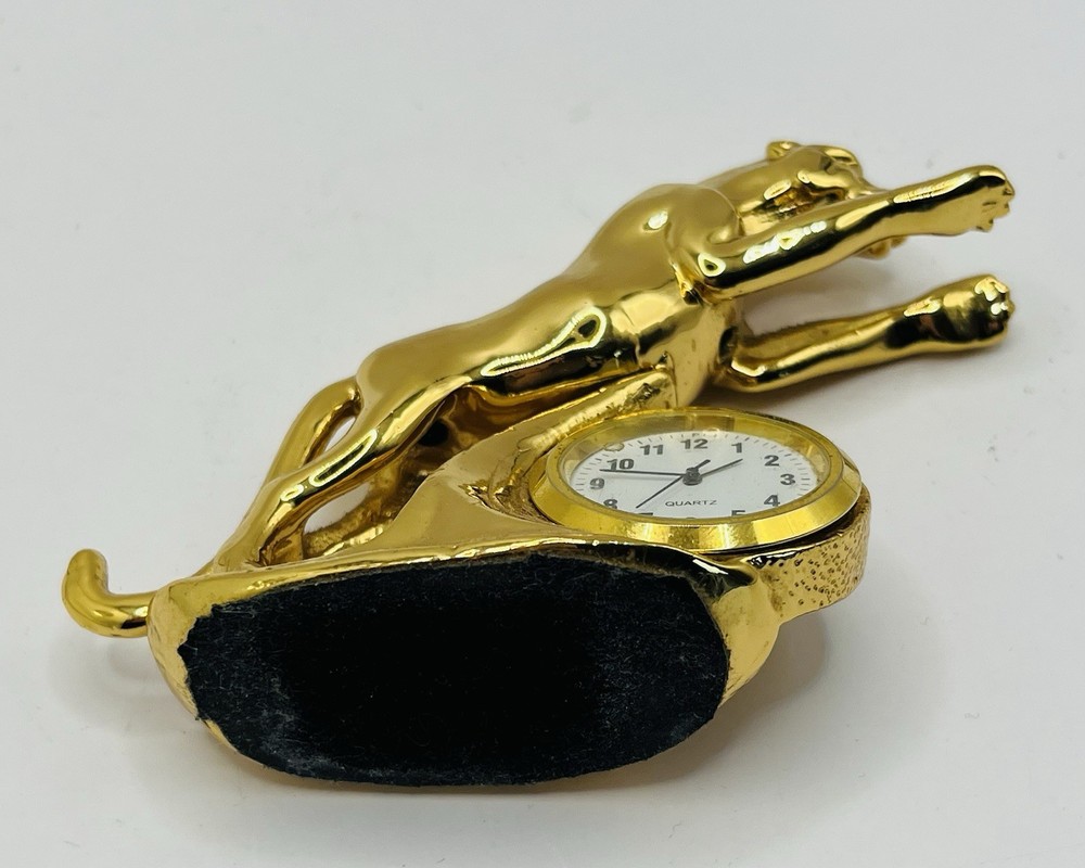 Vintage Solid Brass Leaping Jaguar Desk Clock
