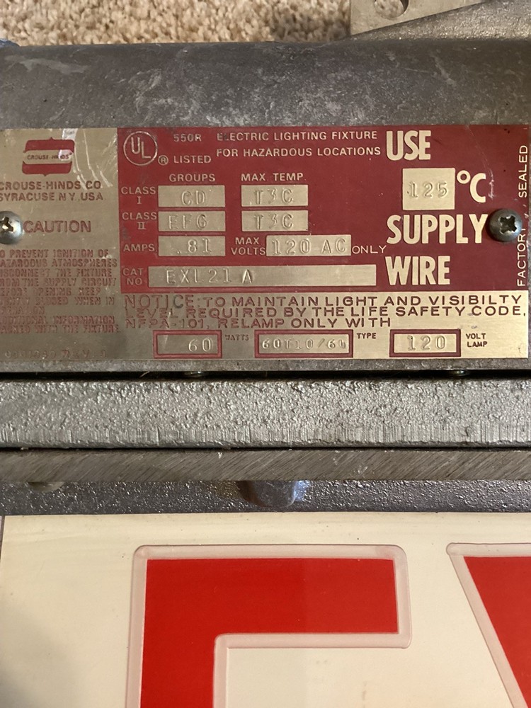 Crouse and Hinds EXL 21A Industrial Explosion Proof Exit Sign