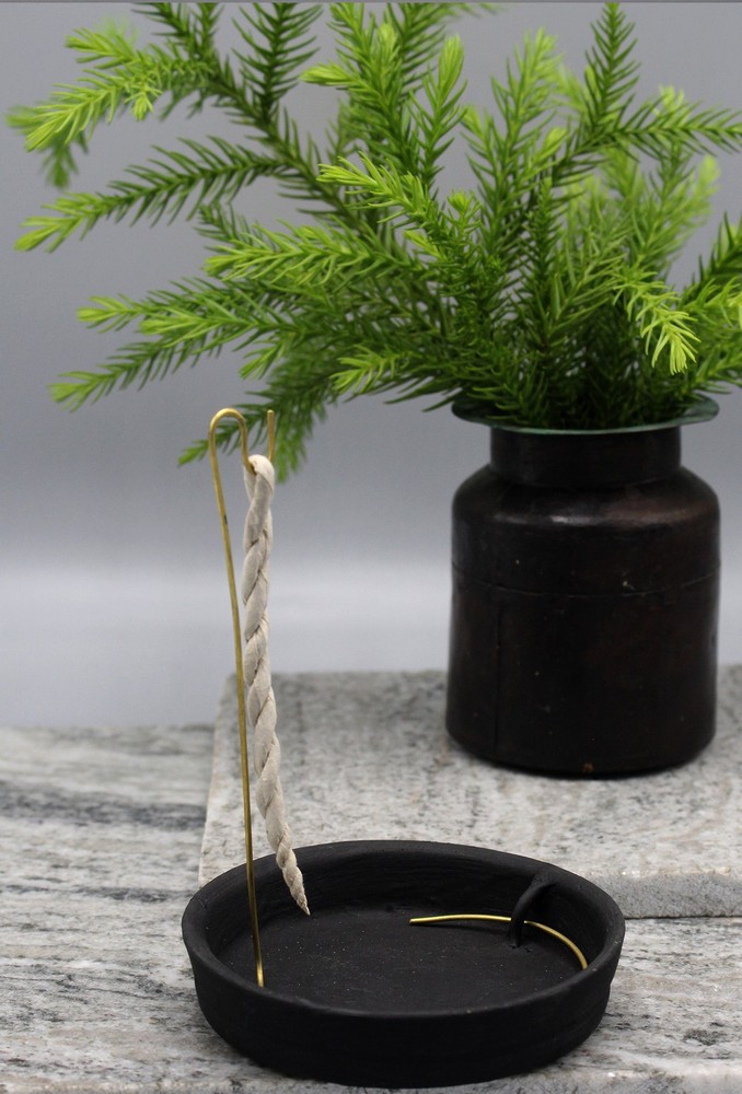 Black Ceramic Rope Incense Burner