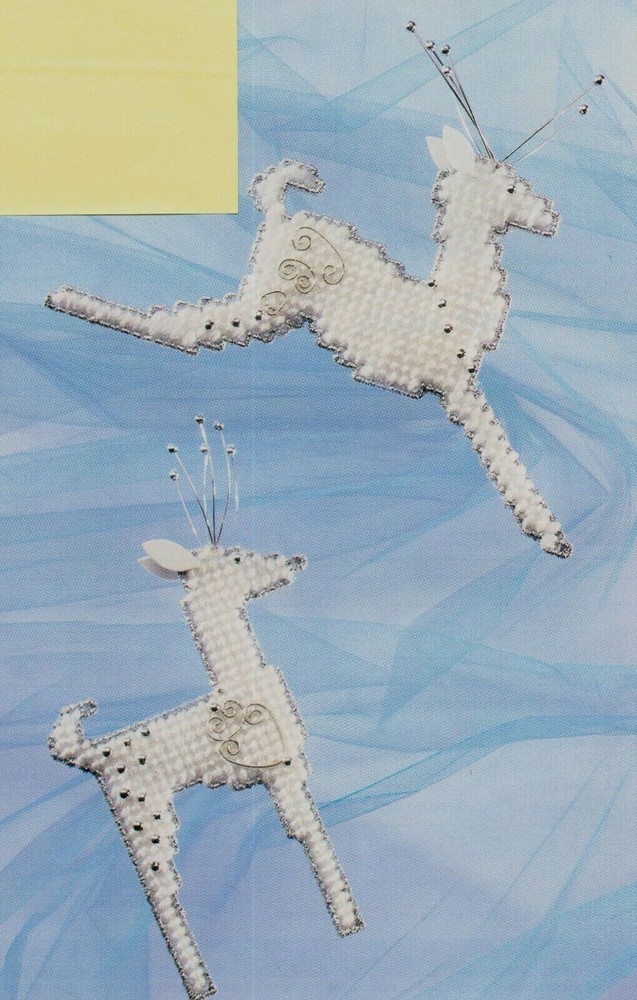 REINDEER ORNAMENTS 2 DESIGNS CHRISTMAS PLASTIC CANVAS PATTERN INSTRUCTIONS