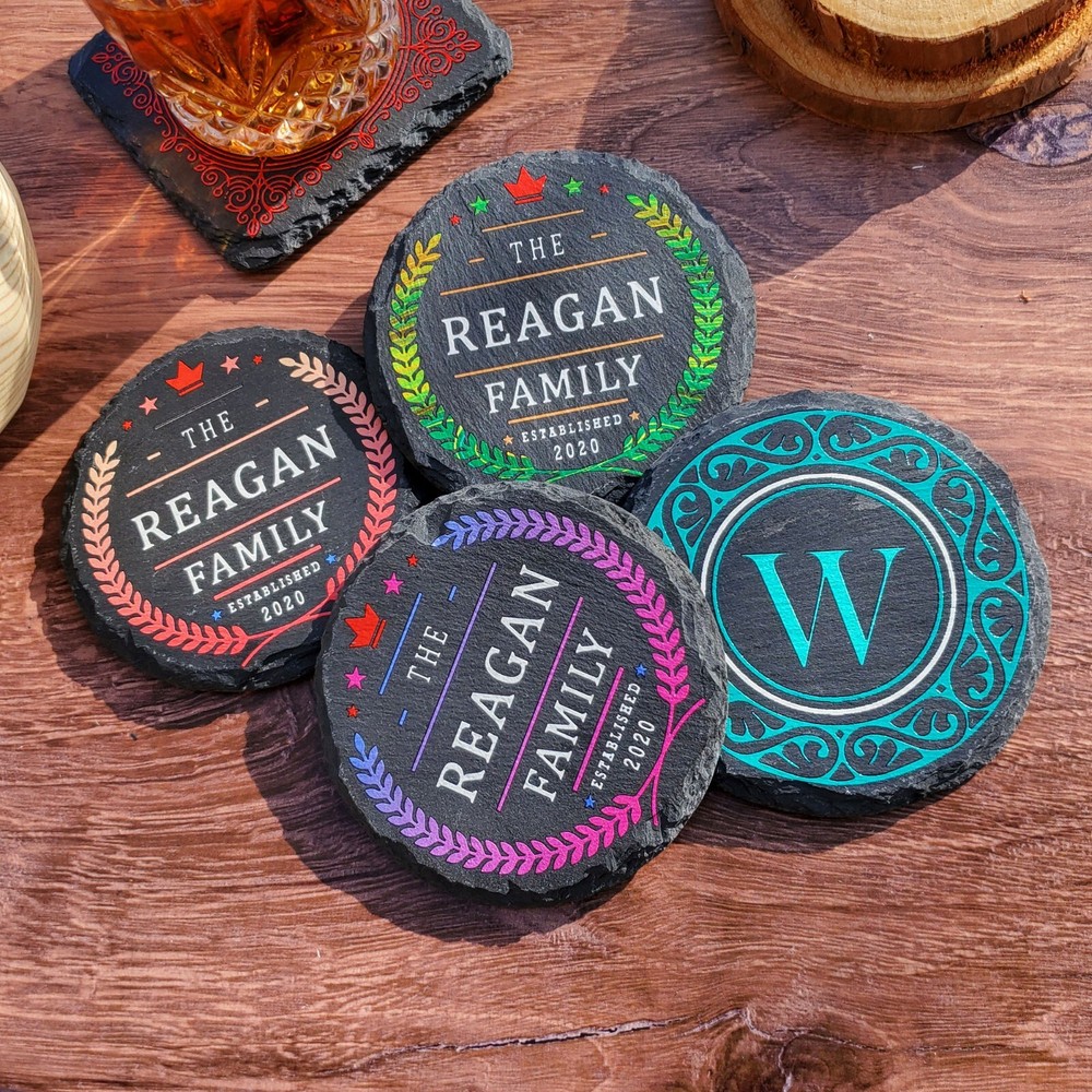 Custom Made Monogram Personalized Slate Stone Drink Coasters SLCCT