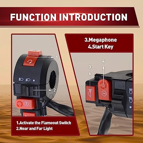 7/8" 22mm Handlebar 4 Function Right Start Switch with Horn Button 4 Functions