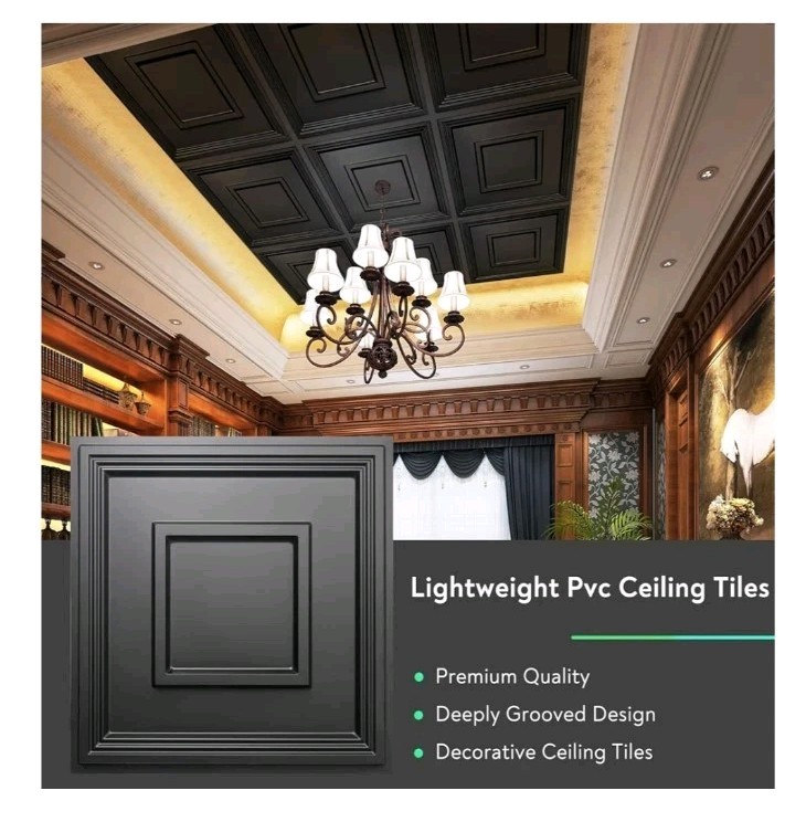STICKGOO Black Drop Ceiling Tile 2ft x 2ft, Ceiling Panel 24"x24" 12 Pack