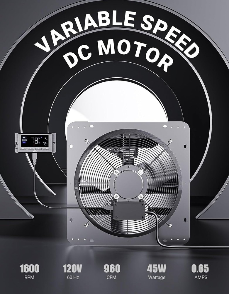 12-Inch Wall Mounted Shutter Exhaust Fan with Variable Speed & Timer Controls