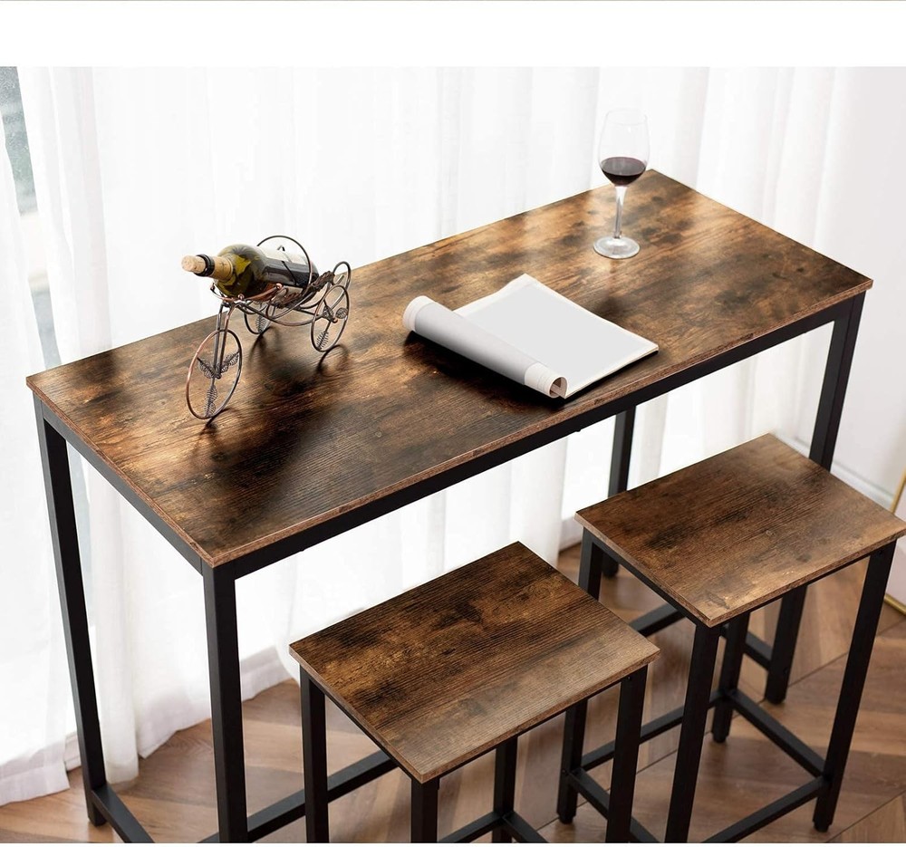 Bar Table & Chairs Set 47.2” Rectangular Pub Table W/ 2 Stools Small Space High
