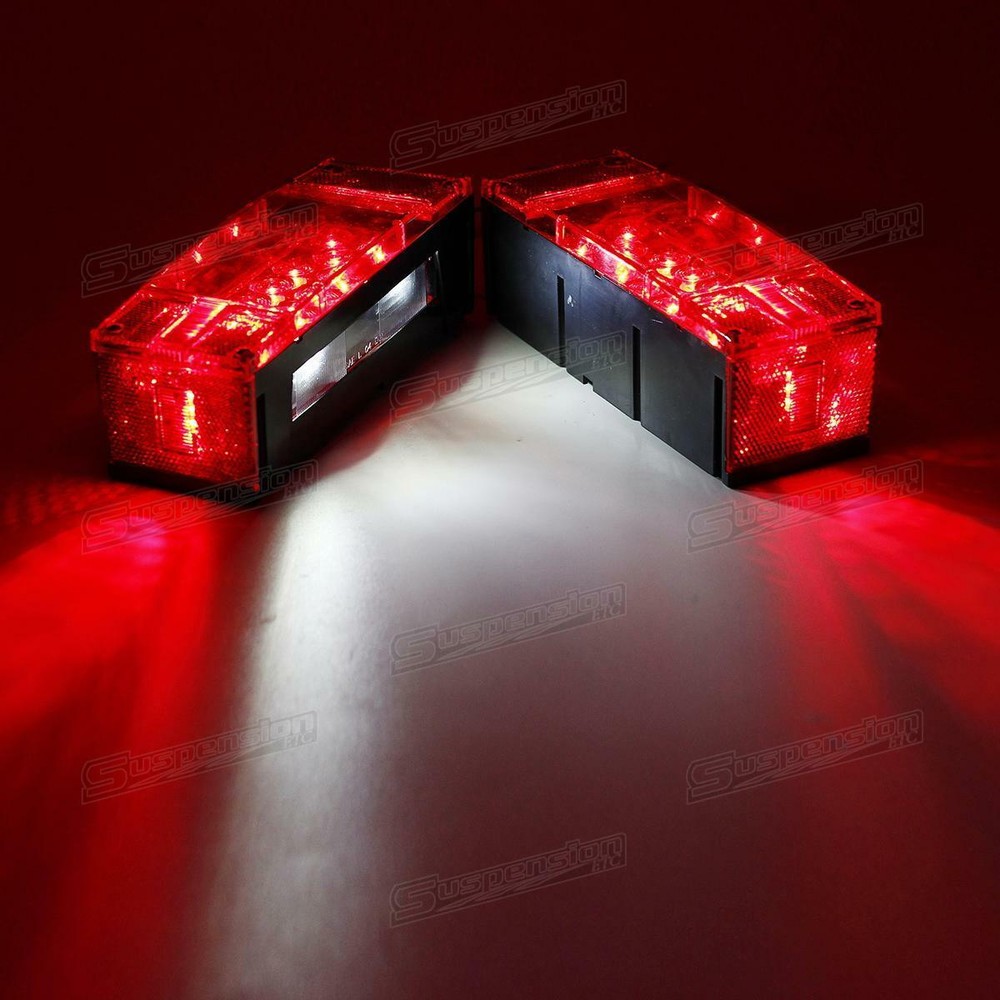 Left+Right LED Waterproof Red Trailer Boat Rectangle Stud Stop Turn Tail Lights
