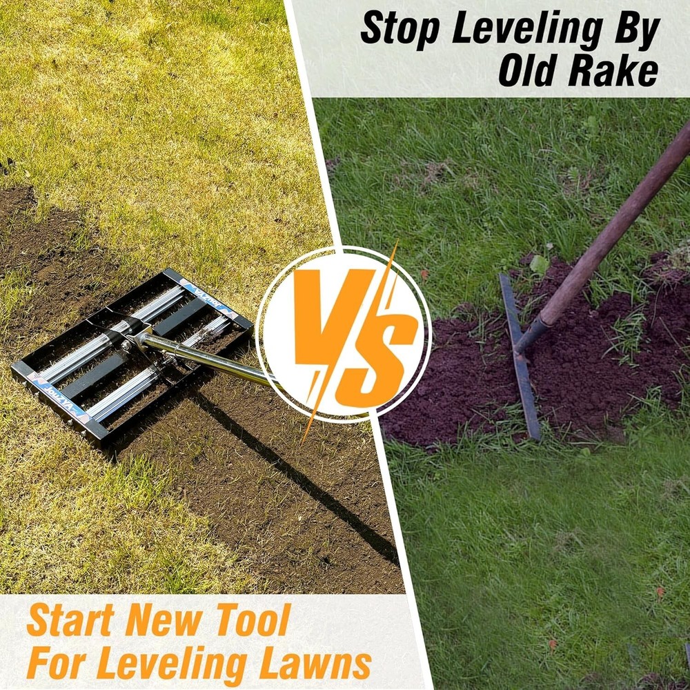 Lawn Leveling Rake-Aluminum Rollers，17"x10"Levelawn Tool with 70"Extended Handle