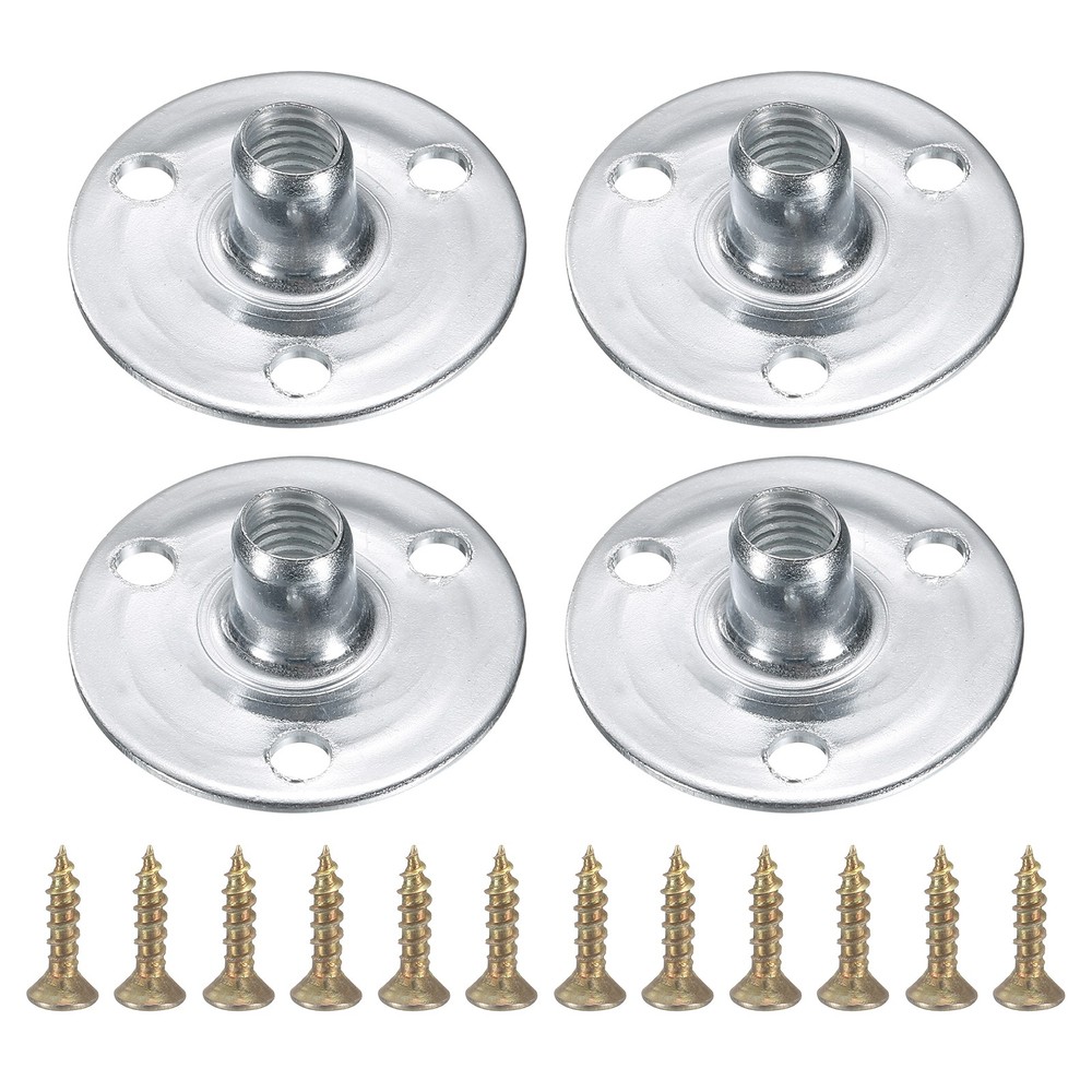 4pcs Round Nut M6 3 Hole, 11.2mm H, Silver,