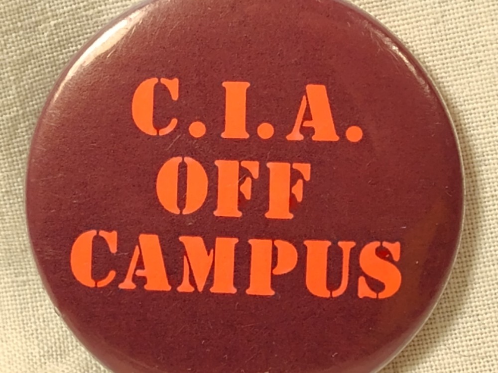 Vintage CIA Off Campus 1987 Protest Pinback Button