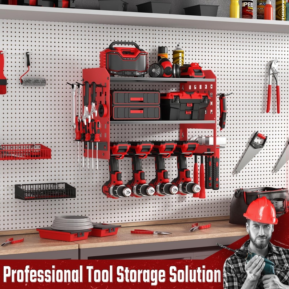 Power Tool Organizer, Heavy Duty Wall Mount Tool Organizer 3 Layers with 4 Dr...