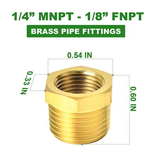 PCS Brass Reducer Hex Bushing Threaded Pipe Fitting 1/4" MNPT x 1/8" FNPT 10