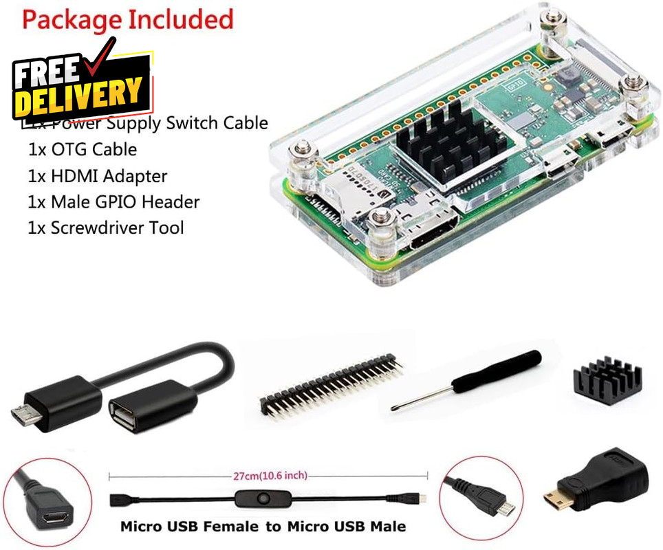 Raspberry Pi Zero Case Case for Raspberry Pi Zero 2 W with Heatsink HDMI Adapter