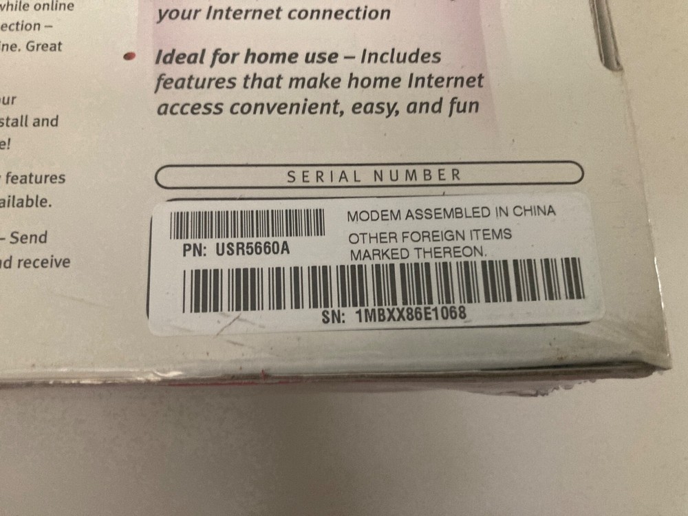USRobotics Fax Modem USR5660A 56 Kbps V.92 Standard Tech.