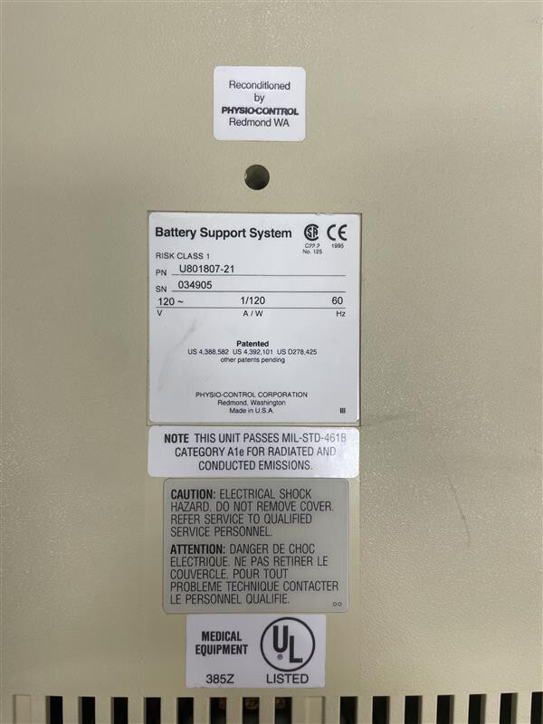 Medtronic, Physio-Control, Battery Support System, 801807-21