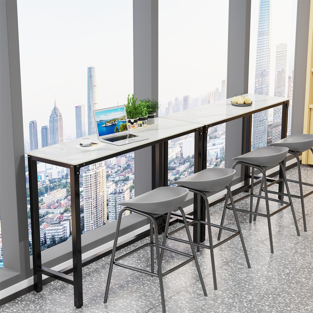 Tall Breakfast Bar Table Rectangle Pub Table Marble Top for Dining Room Coffee