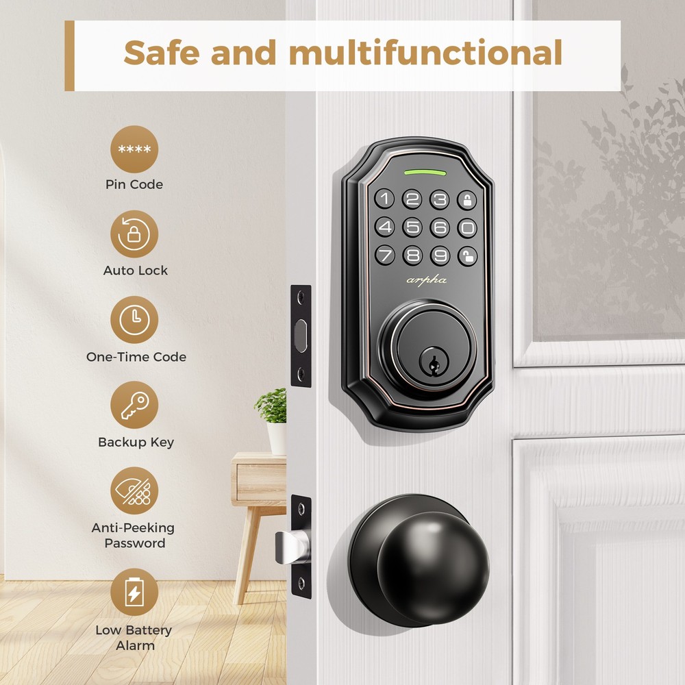 Keyless Entry Smart 100Code Door Lock Anti-Peeping Password Keypad Auto Deadbolt