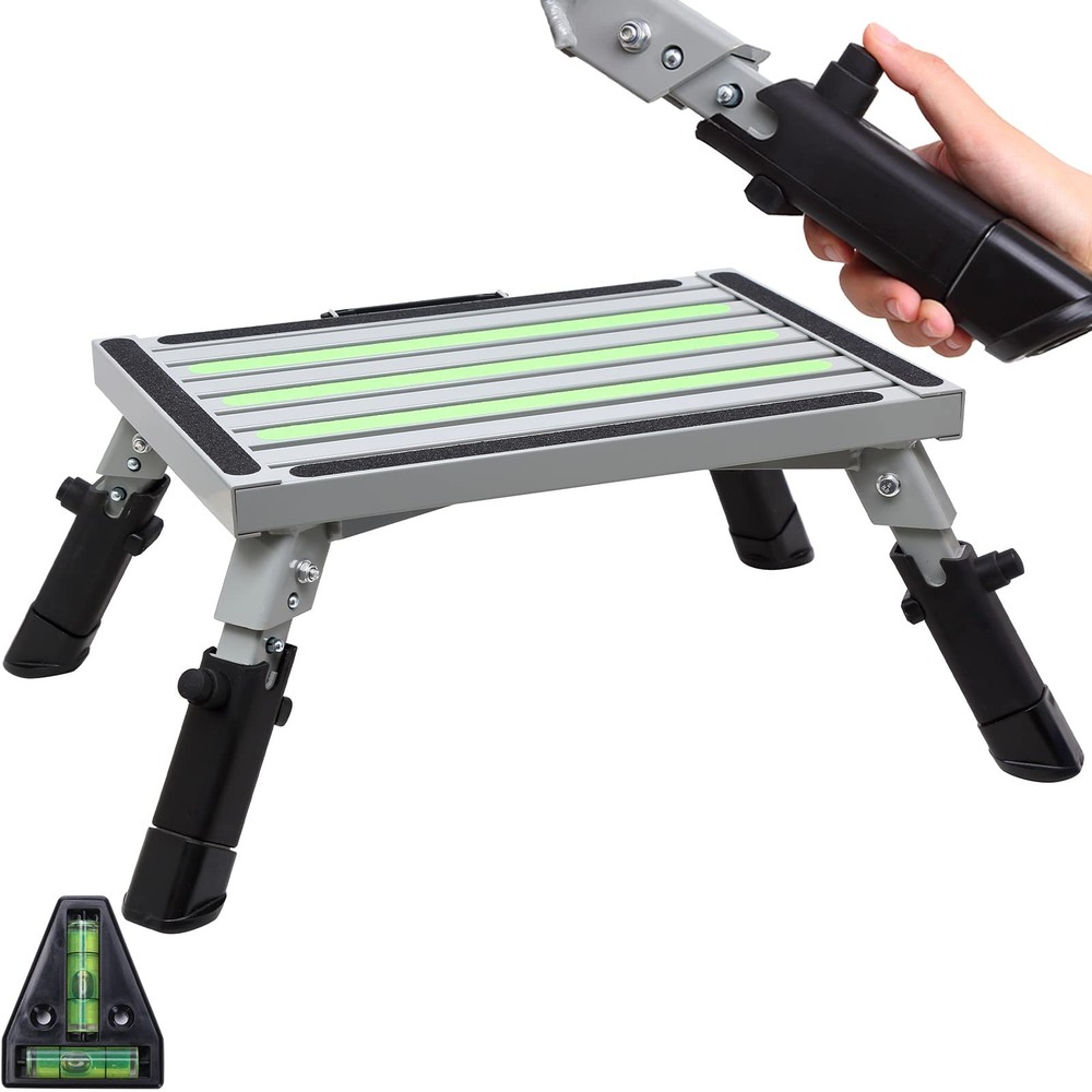 RV Step Stool, Adjustable Aluminum Platform with Non-Slip Surface, Folding St...
