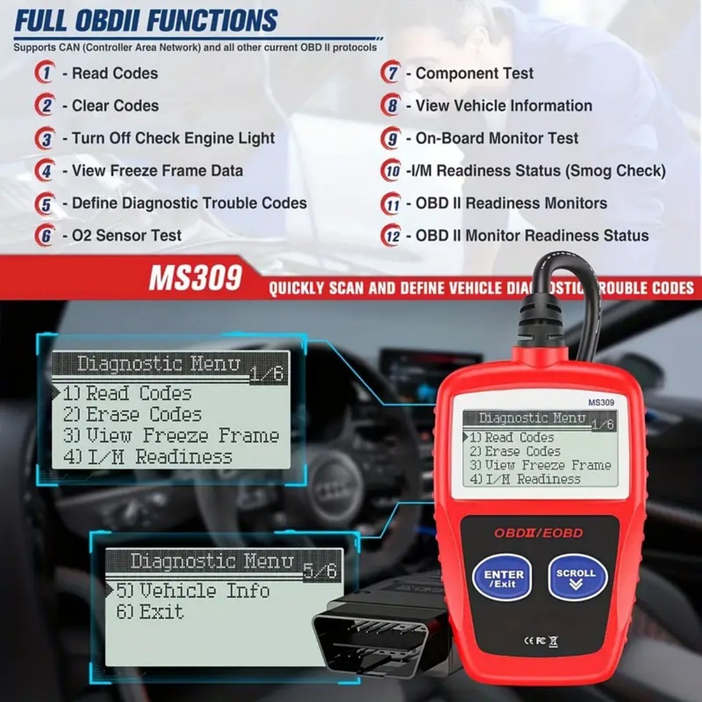Upgraded MS309 OBD2 OBDII EOBD Code Reader - Car Diagnostic Tool