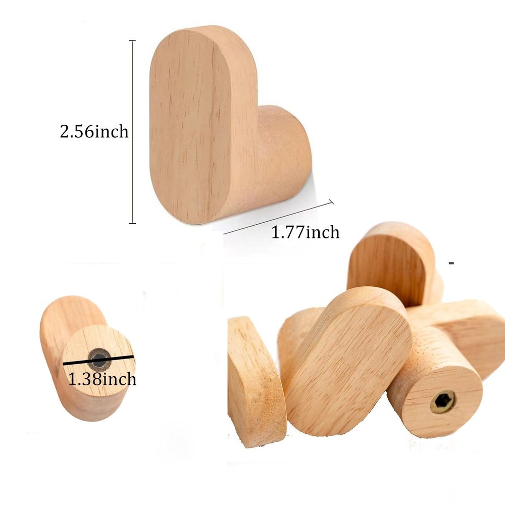 2pcs/Sets Solid Beech Wall Hooks - Rustic Farmhouse Entryway/Bathroom Decor, ...