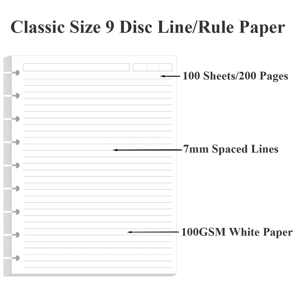 9-Disc Discbound Lined Refill Paper, Classic Size 100 Sheets, White