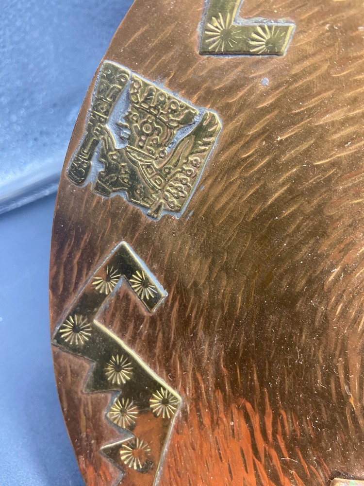 3 Peruvian Artisan Copper Decorated Colored Wall Plates