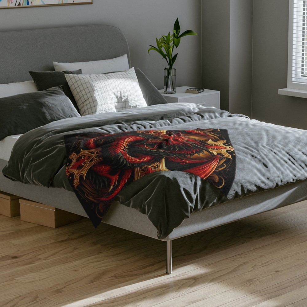 Dragon (red) Velveteen Microfiber Blanket