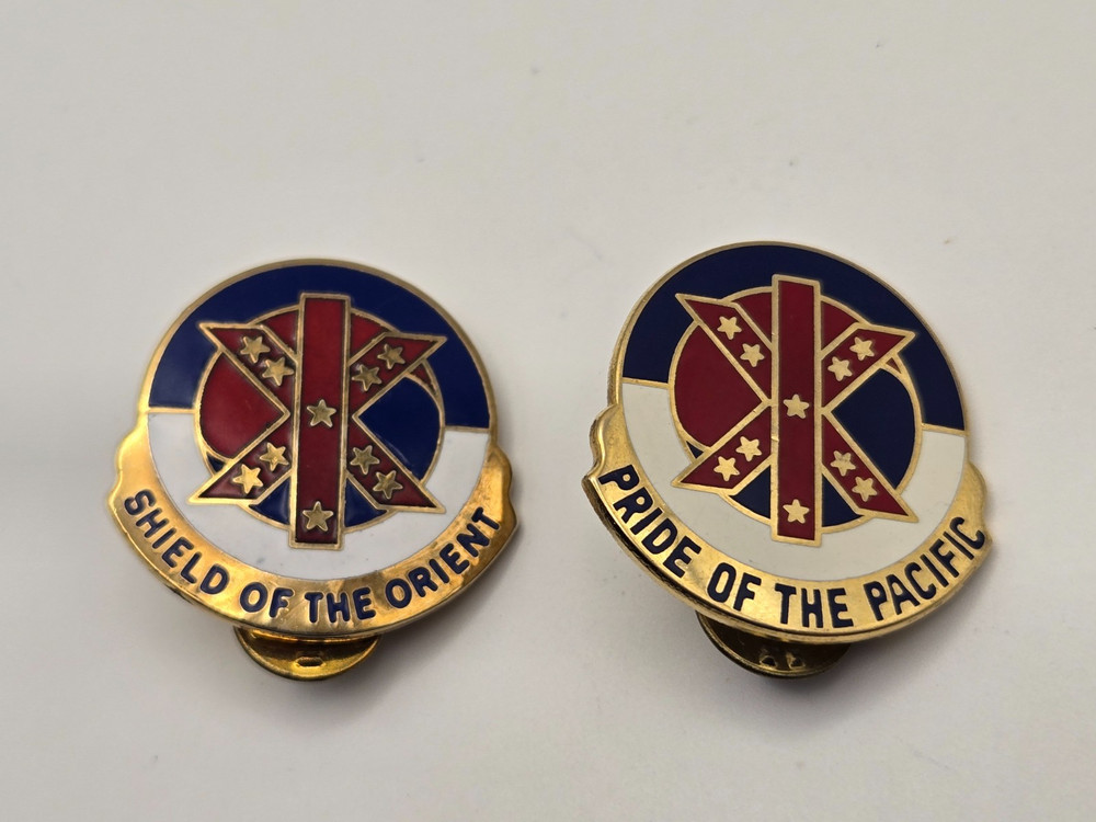 2 Vintage Army  9th Support Command DUI Pins  NS Meyer NY
