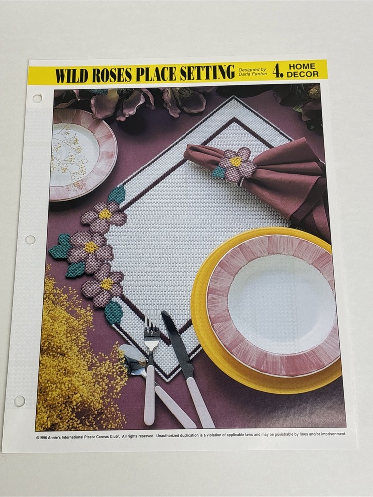 Wild Roses Place Setting Mat Annie's Attic Plastic Canvas Pattern Page