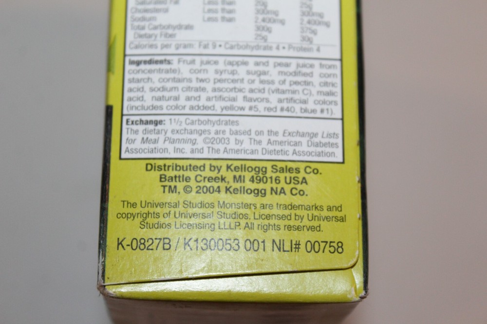 SEALED 2004 Kelloggs Monster Fruit Snacks Frankenstein Dracula Wolfman NOS Candy