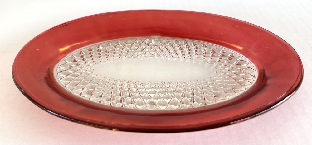 Indiana Glass Diamond Point Ruby Flash Butter Dish With Lid