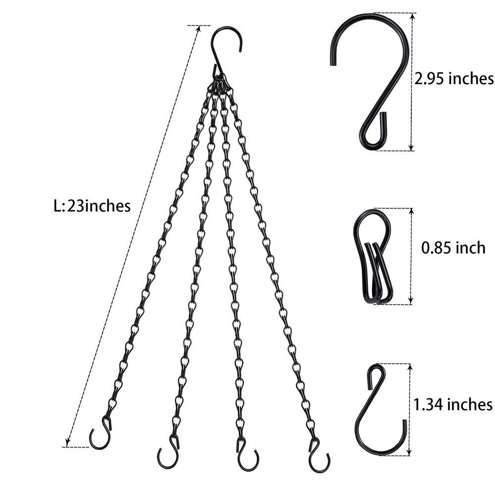 Heybe Hanging Baskets Chains 23 Inches 4 Leads Small, Black