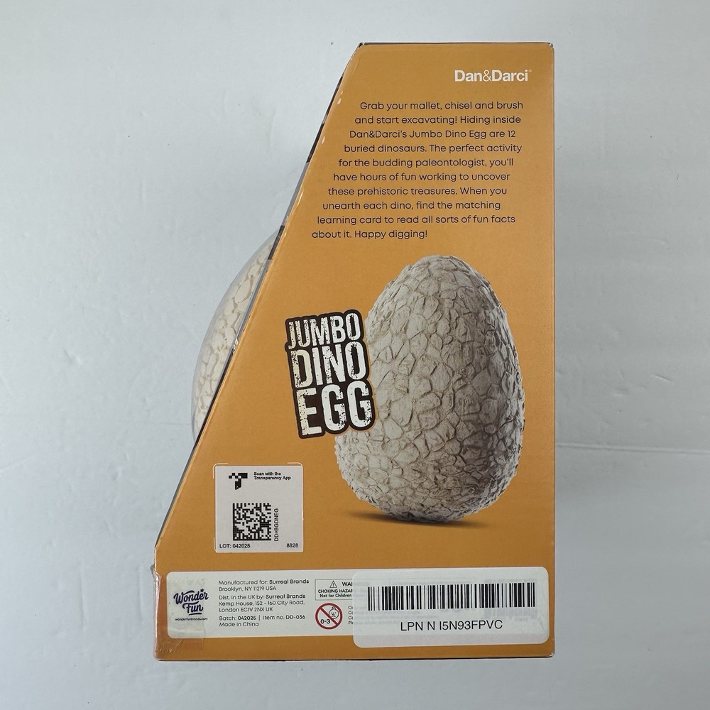 Dan & Darci Jumbo Dino Egg-12 Dino Models/ Learning Cards/ 3 Digging tools/ Egg